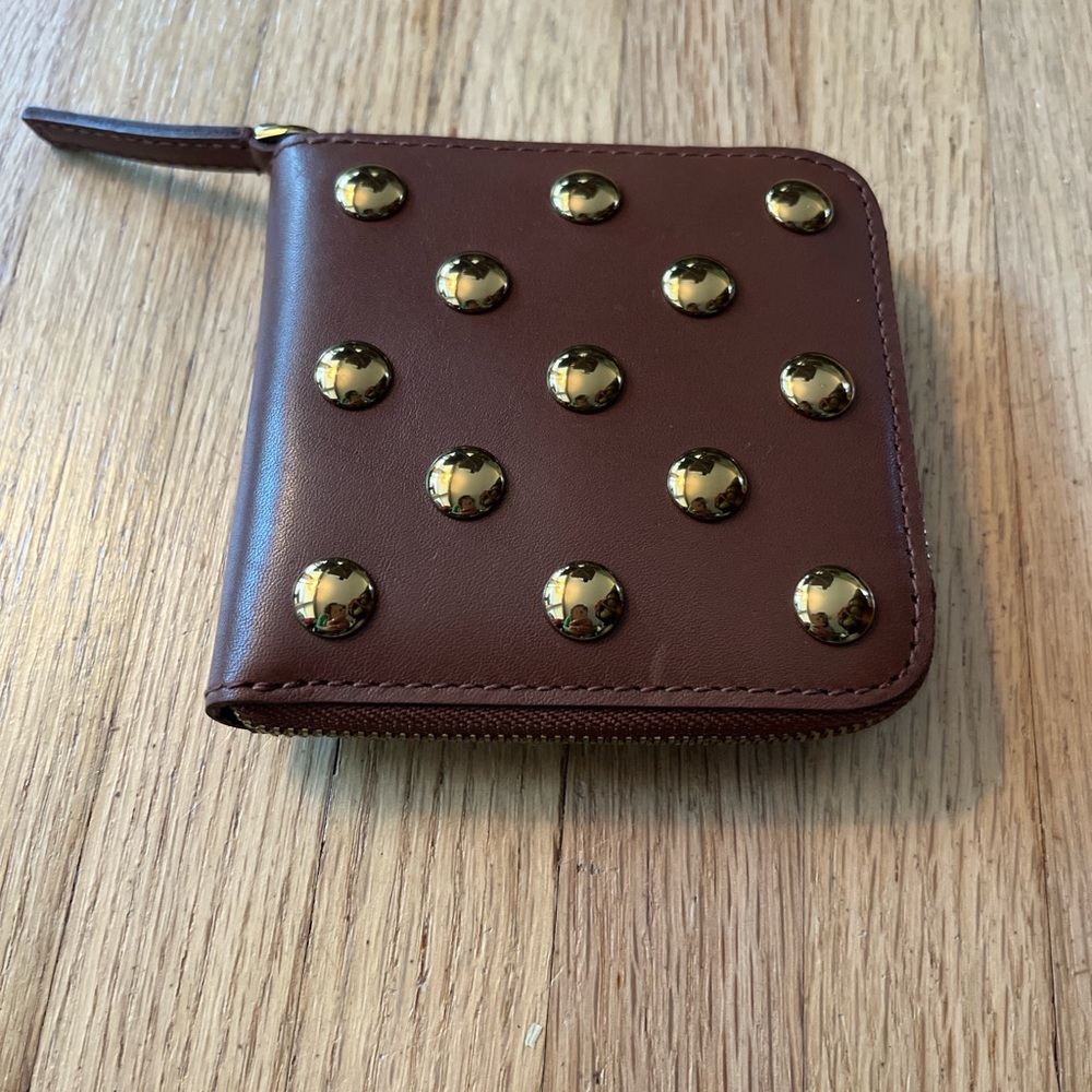 Madewell Brown Leather Wallet with Gold Studs